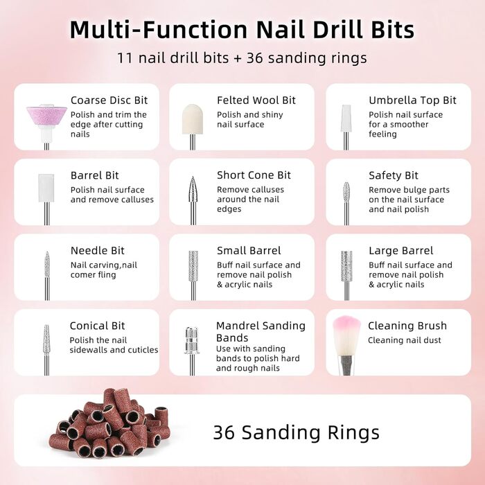 Електричний набір для манікюру та педикюру Nagelfräser: бездротовий фрезер, 5 швидкостей, USB, для гелю, акрилу, Shellac