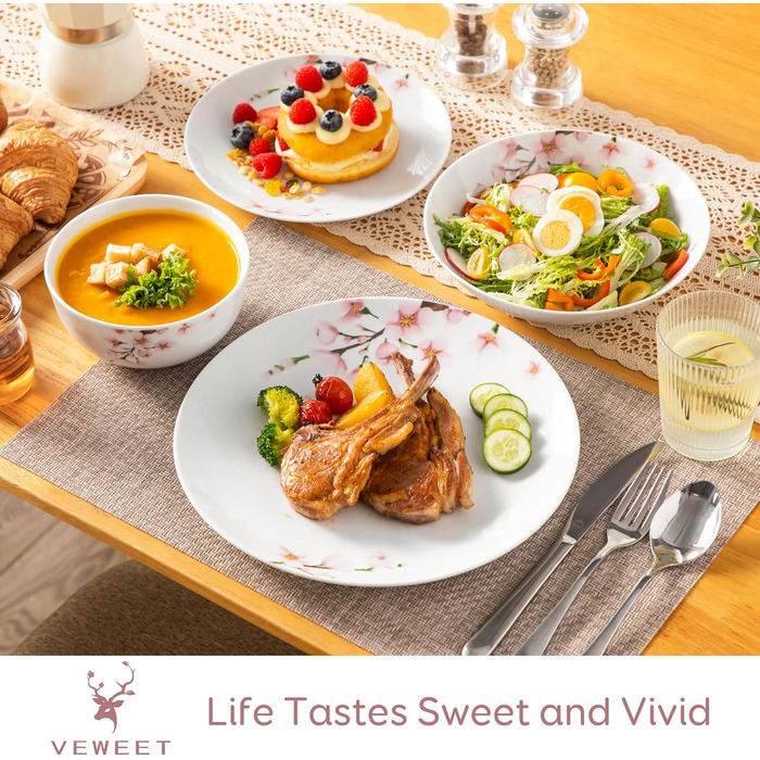 Набір посуду VEWEET 18-piece (24 шт.) для 6 осіб, сучасний сервіз з порцеляни, 6 тарілок для їжі, десерту та супу