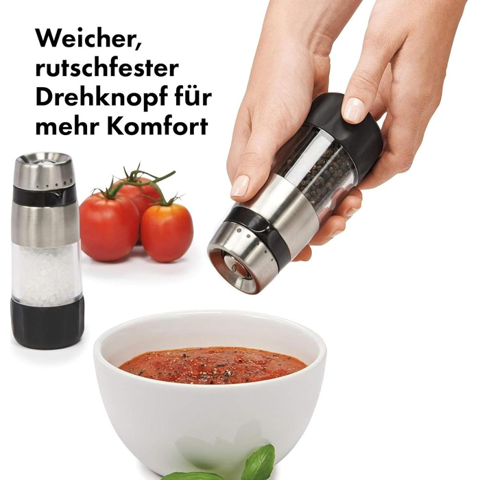 Набір для солі та перцю OXO Good Grips Accent: регульовані млини з кераміки, неслизькі кнопки, зручне заповнення, без мірний дизайн для столу