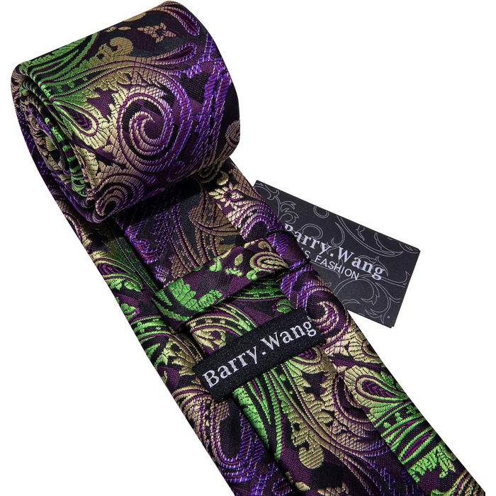 Краватка чоловіча Barry.Wang однотонна павлижий візерунок сатин з нагрудною хустинкою для весілля, золотисто-фіолетова