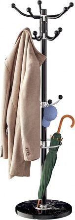 Casaria® Clothes Rack Marble Base Metal 14 Hooks 360° Swivel Stable 37x37x175 cm Entryway Office Coat Rack Clothes Rail Jacket Stand Black