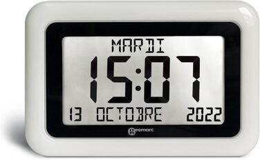 Calendar Clock - Geemarc Viso10 with automatic time setting and large letters - For people living with Alzheimer's - Battery operated - No backlight - Version DE - White