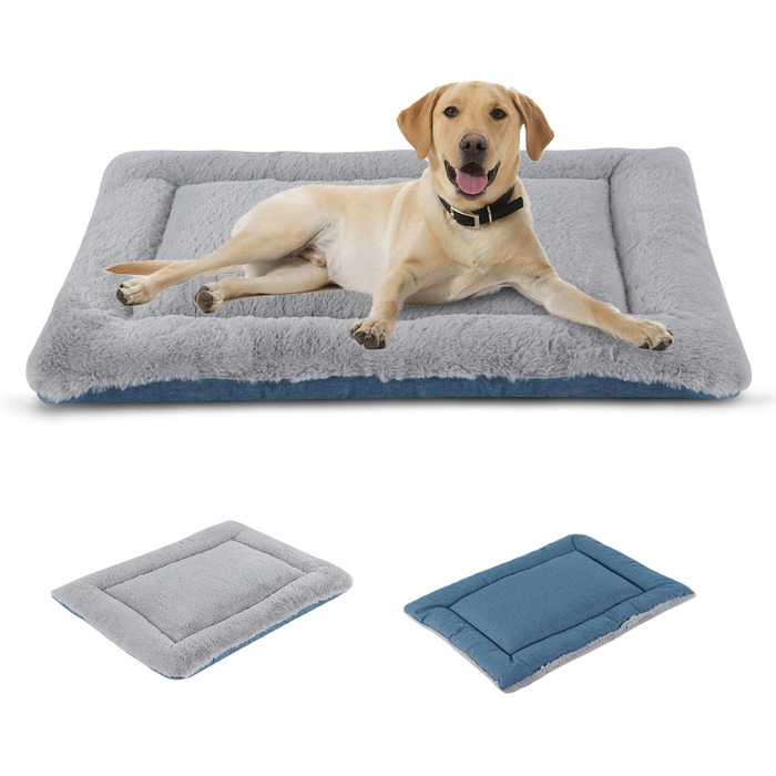 IEUUMLER Dog Bed Washable Dog Mat, Fluffy Soft and Warm Dog Blanket for Travel, Cat Cushion for Large and Small Dogs or Cats FC014 (Gray, 106 * 71cm) (XS(45*33cm), Gray and Blue)