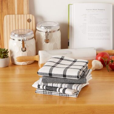 DII Sorted, Woven Kitchen Dish Towel Set, Cotton, Black, 18x28, 5