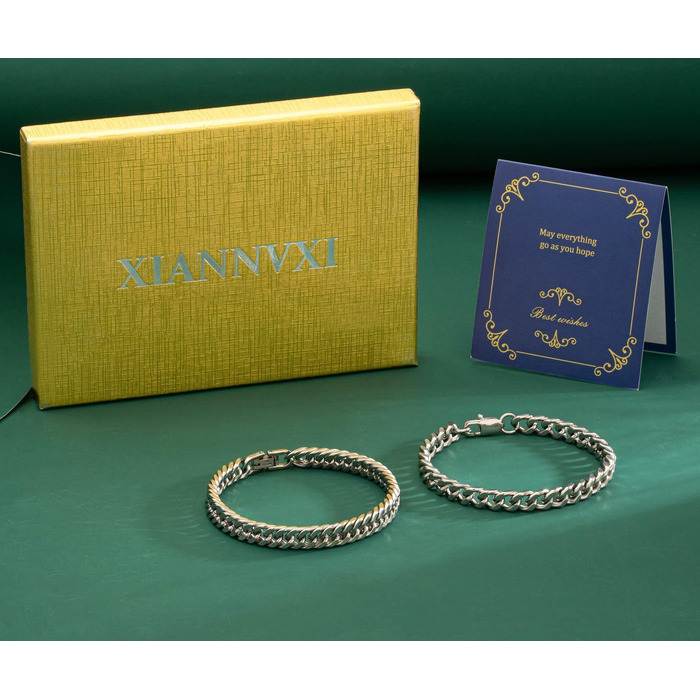 Чоловічі браслети XIANNVXI: набір з двох браслетів з нержавіючої сталі (срібло, золото, чорний). Браслети-панцер для чоловіків, 8 мм, довжина 19/21/23 см. Чудовий подарунок для чоловіків.
