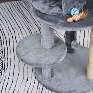 PawHut Multi-Level Cat Tree with Cave, Perches, and Scratching Posts - Large, Stable, and Luxurious with Sisal and Plush Fabric - Gray, 48x48x104 cm