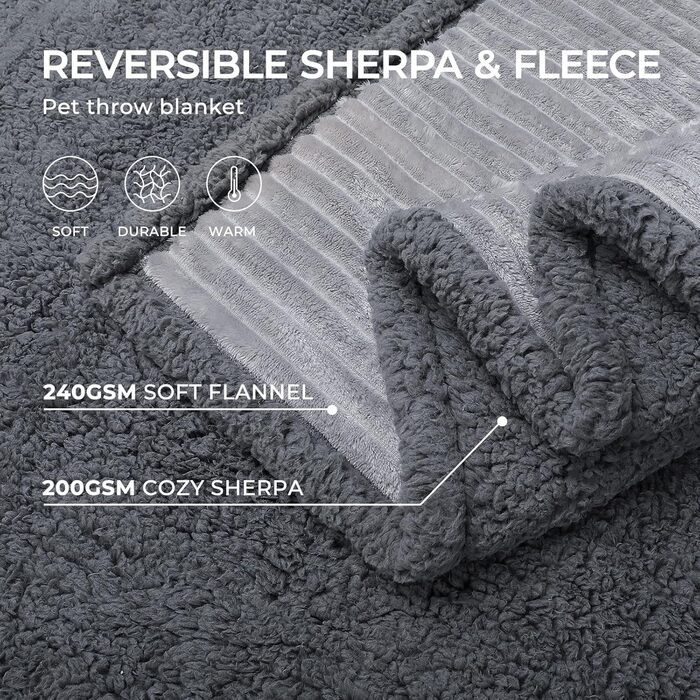 Водонепроникний плед для собак Luciphia, миючий, для собак, котів, цуценят, теплий, м'який флісовий плед Sherpa, для ліжка, дивану, канапи, сірий (102 * 145 см), розмір M (102 * 145 см)