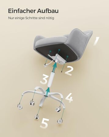 Крісло SONGMICS для офісу, обертове, регульоване по висоті, до 110 кг, з дихаючої тканини, сірого кольору (Таубенграу, велюр)