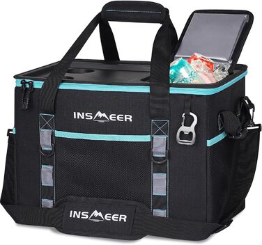 Сумка-холодильник INSMEER 40L, XXL - для пікніка, кемпінгу, пляжу, подорожей. 60 банок, з відкривачем, посилені борти, 2 тримачі для чашок