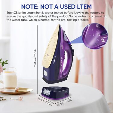 Відпарювач ZStarlite Powersteam Ultra: бездротовий, 2400W, керамічна підошва, антикальк, стоп-краплі, вертикальне прасування, самоочищення, 320 мл, фіолетовий