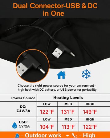 Обогреваемый жилет для мужчин и женщин с 26 зонами обогрева – жилет с поддержкой 5V/7.4V, быстрый нагрев, 4 зоны управления – идеально подходит для зимней велоспорта, кемпинга и работы – без аккумулятора, черный, XL