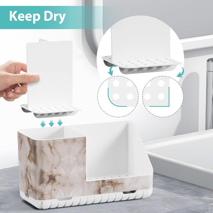Тримач для зубних щіток у ванну кімнату: органайзер для електричної та звичайної зубної щітки з отвором для стоку води. Знімний органайзер для ванної, кухні та сім'ї (білий мармуровий малюнок)