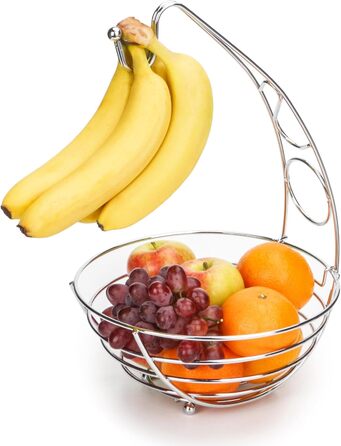 Металева фруктова корзина Exzact з тримачем для бананів, 41 см, срібляний хром