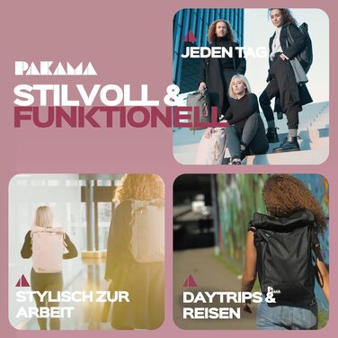 PAKAMA Рюкзак-мішок Rolltop 25л для жінок і чоловіків, водонепроникний, багато відділень, для роботи, подорожей і відпочинку, з відділенням для ноутбука, туристичний рюкзак (рожевий Paris Pink)