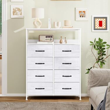 LYNCOHOME Chest of Drawers with Drawers, Fabric Chest of Drawers, TV Stand Sideboard with 6 Fabric Drawers, Storage Cabinet Bedroom Drawer Chest Kitchen Storage Furniture for Office Hallway (White-828)