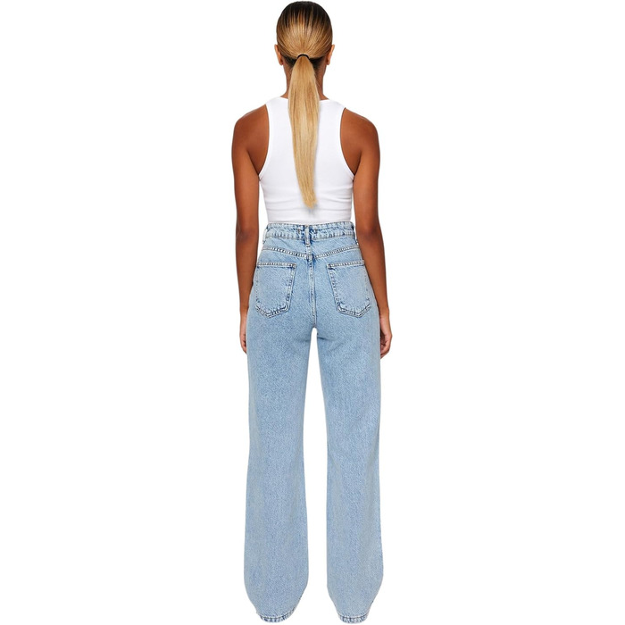 Джинси жіночі Trendyol прямого крою з високою талією, блакитний (44)
