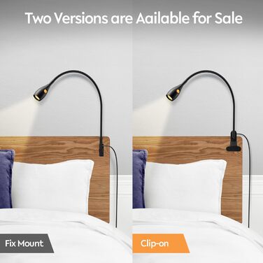 Світлодіодна настільна лампа Acegoo для читання з гнучким регульованим кронштейном (чорна) - 3000K, диммована, настінне кріплення, для спальні, книжок