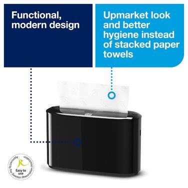 Tork Xpress Table Dispenser for Multifold Paper Towels 552200, Elevation Design - H2 Table Paper Towel Dispenser for Folded Towels, single-sheet dispensing, compact design, white, 21.8 x 32.3 x 11.6 cm (Black, Bundle with Paper Towels 20 x 237 Paper)
