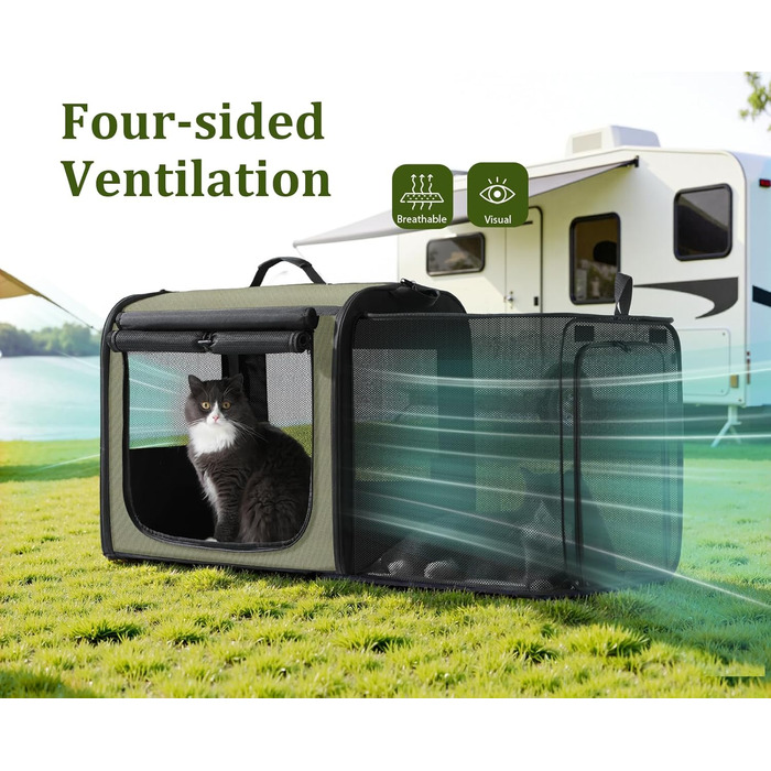 Транспортна переноска для собак Pecute: стабільна, складана, дихаюча, з ролетним вікном, 61 x 52 x 45 см (темно-зелений)