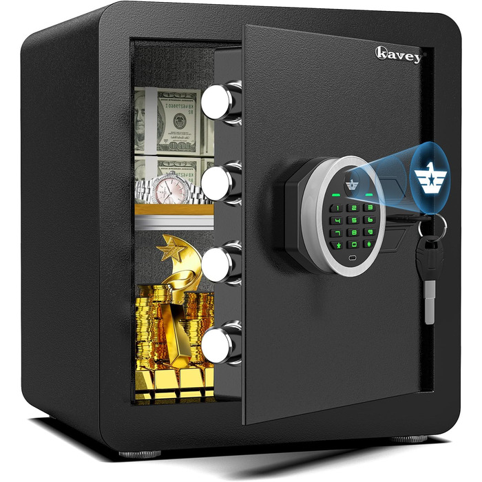 Сейф Kavey 42L з цифровим замком та подвійним сигналом тривоги, з LED-підсвіткою та висувним ящиком