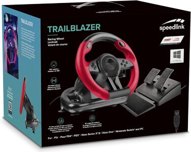 Кермо Speedlink Trailblazer для ПК, PS4, PS3, Xbox One, Xbox Series, Switch з педалями та перемиканням передач, Force Feedback, чорно-червоне