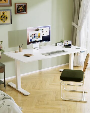 Flamaker Adjustable Height Desk - 140x60cm Electric Standing Desk with Memory & USB Charging (White)