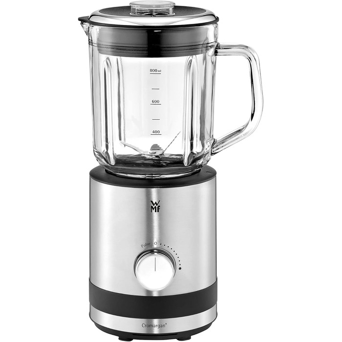 WMF Kitchen minis Compact Mixer, Mini Stand Mixer, 400 Watt, Small Stand Mixer, 0.8 l Glass Container, Pulse Function, Cromargan Matt Single