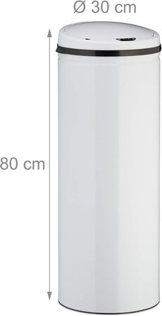 Відро для сміття Relaxdays Sensor 50л, нержавіюча сталь, біле, з автоматичним електричним кришкою, 80x30 см