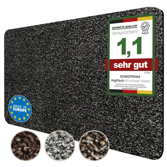 Килимок для підлоги DOMOPRIMA з мікрофібри, миючий, неслизький, надзвичайно поглинаючий та плоский – антибактеріальний, для внутрішнього та зовнішнього використання (Антрацит, 60x40 см)