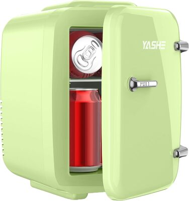 Міні-холодильник YASHE, 4 літри, для косметики та напоїв, 220V AC/ 12V DC, термоелектричне охолодження та підігрів, білий/зелений
