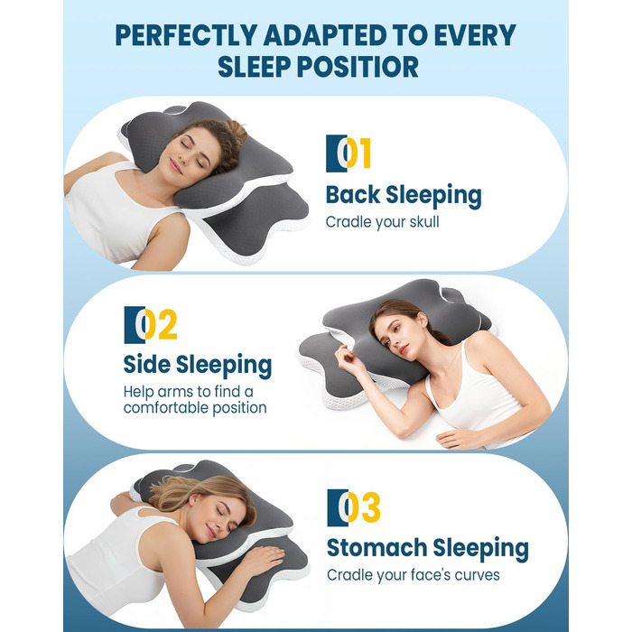Охолоджуюча подушка для підтримки шиї з Memory Foam: ергономічна ортопедична подушка для сну на боці та спині