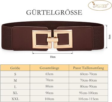 Жіночий широкий еластичний пояс JasGood з золотистою пряжкою. Широкий пояс для суконь, розмір L (80-90 см)