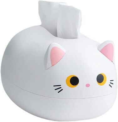 BSTCAR Tissue Box Cat 22x16x13cm Kawaii Cat Tissue Box Bathroom, Living Room, Bedroom, Car and Office White