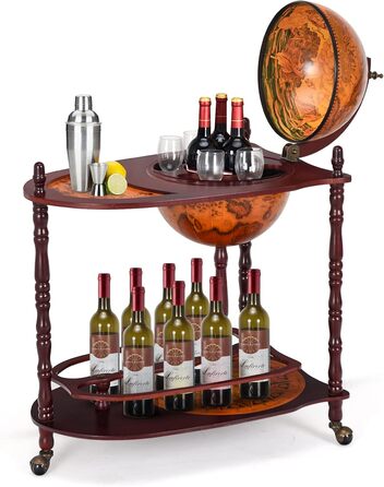 COSTWAY Globusbar Minibar World Globe Wine Rack Bottle Rack Globe Bar Home Bar Cocktail Bar Decorative Bar Table Bar, with Wheels, with Tabletop
