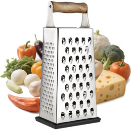 Тёрка для овощей из нержавеющей стали с деревянной ручкой, 4-сторонняя квадратная тёрка для кухни