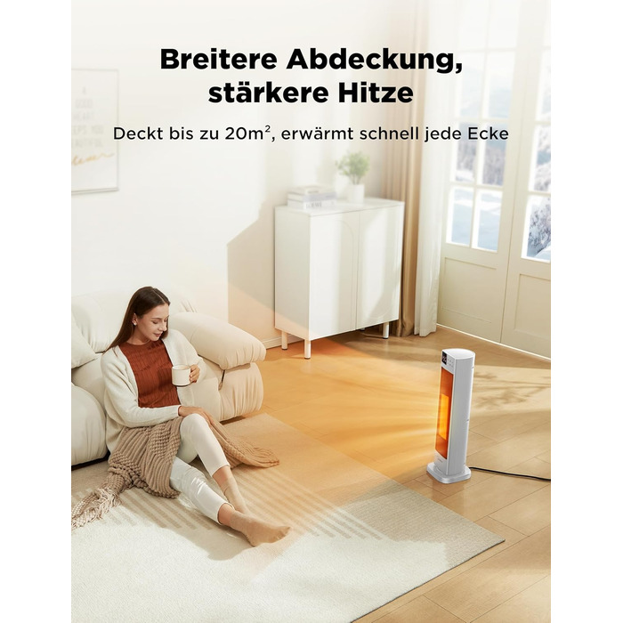 Керамічний обігрівач Midea NTH20-22ER(WH) – 2000 Вт, з термостатом, пульт ДУ, 75° осциляція, ECO-режим, для великих приміщень, білий
