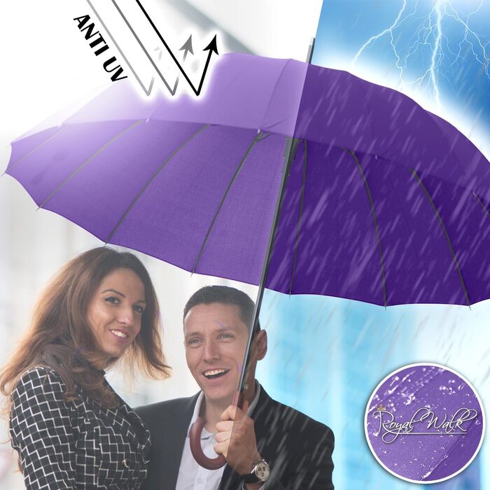 Royal Walk Automatic Travel Golf Umbrella - 54 inch / 140cm - Windproof, Waterproof, Large Size for 2 People - Classic Design, Wooden Handle, Unisex