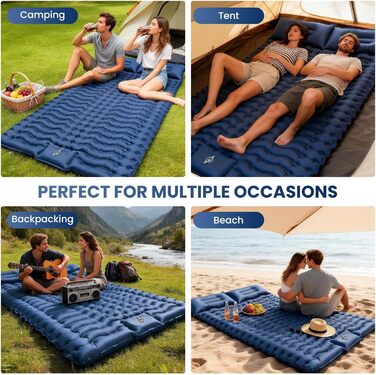 Надувний килимок для кемпінгу LAMA Doppel 200x140x10 см для двох осіб з помпою та подушкою, блакитний