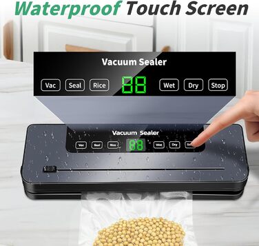 Вакуумний пакувальник 6-в-1 з цифровим LED-дисплеєм та 30 см зварювальною лінією, 50 шт. вакуумних пакетів, зовнішній шланг, для сухих та вологих продуктів, срібла
