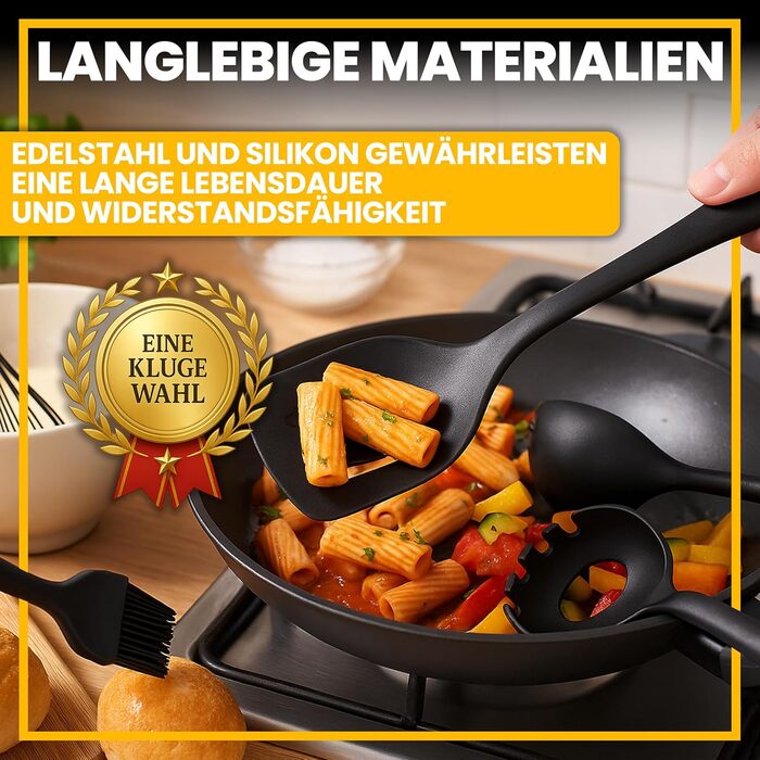 Набір кухонних аксесуарів Retoo з силікону, 10 шт. - кухонне приладдя, посуд, стійкий до високих температур, без BPA, з антипригарним покриттям, ергономічні ручки, придатний для миття в посудомийній машині, з коробкою для зберігання, чорний