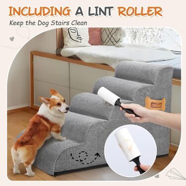 Сходинка для собак Nobleza з 5 сходинками, з роликом для шерсті - для маленьких собак