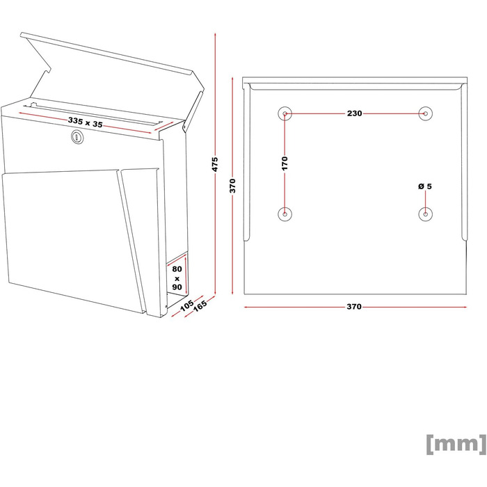 Поштовий ящик Wiltec Designer V23 з нержавіючої сталі 370x102x370 мм, настінний, з замком та відділенням для газет