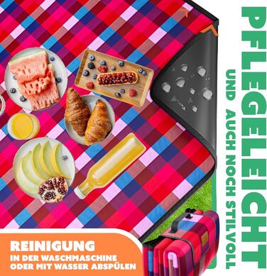 Плед для пікніка KESSER XXL 200x200 см, водонепроникний, з ручкою, червоно-бірюзовий. Плед для кемпінгу, пляжу на 4-6 осіб