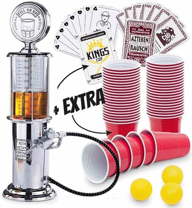 Ретро диспенсер для напоїв у стилі ностальгії | Bar-Butler - барна колонка з краном та шлангом для напоїв на вечірку | Диспенсер для пива, пивна колонка, барна колонка | Party Gadgets (1 x колонка + 50 стаканів + 2 ігри)