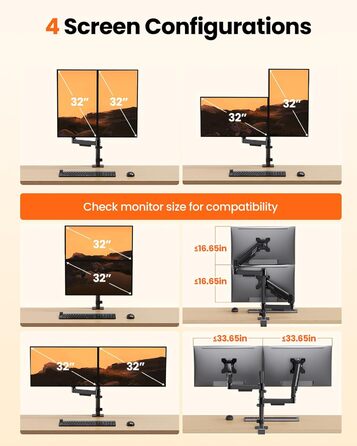 Кріплення для монітора ErGear 2 монітори, вертикальне, чорне, VESA 75x75/100x100mm, до 9кг