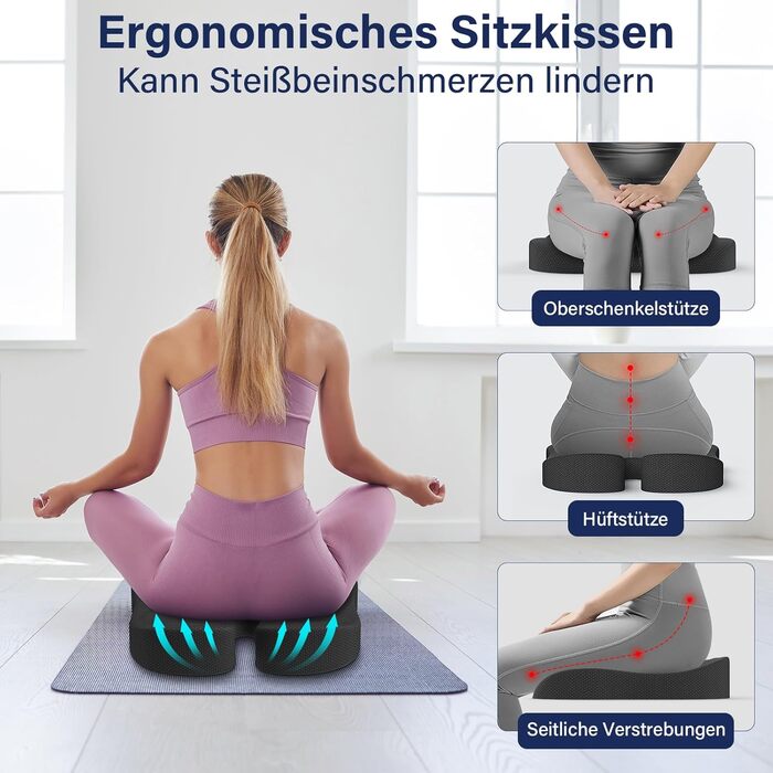 Ортопедична подушка для сидіння Juspota: комфорт та підтримка для офісу та автомобіля. Зменшує навантаження на куприк, розслаблює, чорного кольору.