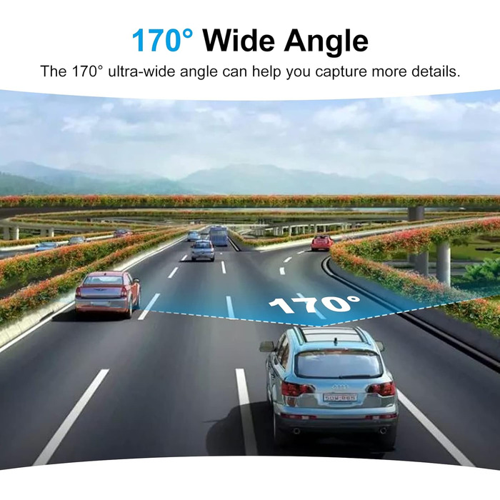 Відеореєстратор AQV Dashcam Auto Vorne und Hinten 4K з WiFi, 64GB SD, Loop, G-Sensor, APP, Нічне Бачення, 170°+140°, Superkondensator, Парковка (Grey-D3)