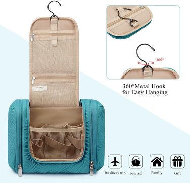 Women's Toiletry Bag, BAGSMART Travel Toiletry Organizer with Hanging Hook, Waterproof Cosmetic Makeup Bags Travel Organizer for Shampoo, Full Size Containers, Toiletries, Black L Black
