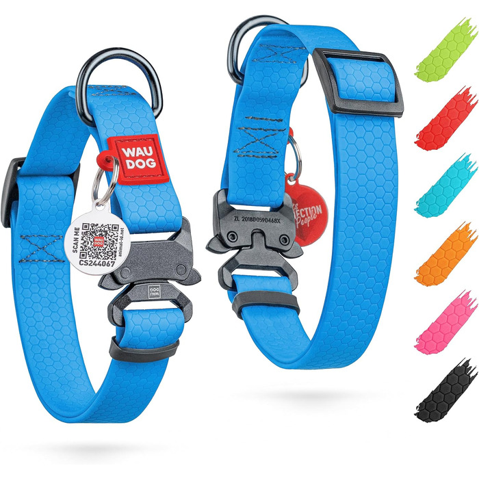 Нашийник для собак WAUDOG: водонепроникний, регульований, для великих, середніх та малих собак, з металевою застібкою, блакитний (31-49 см, 25 мм)