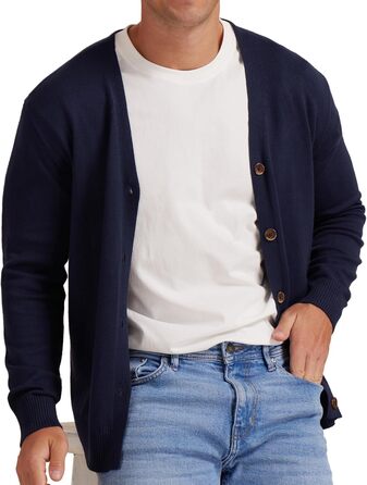 Чоловіча в'язана кофта NITAGUT, вінтажний смугастий дизайн, довгі рукави, V-подібний виріз, ґудзики (L, темно-синій)